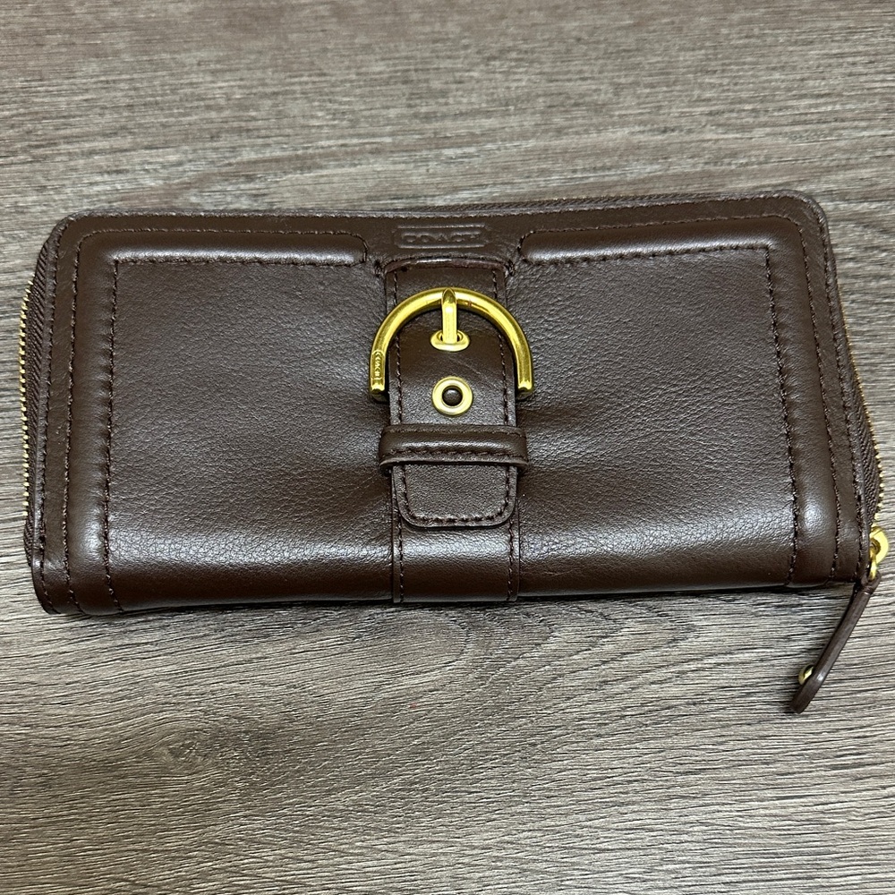 Coach Brown Leather Wallet with Gold Accents